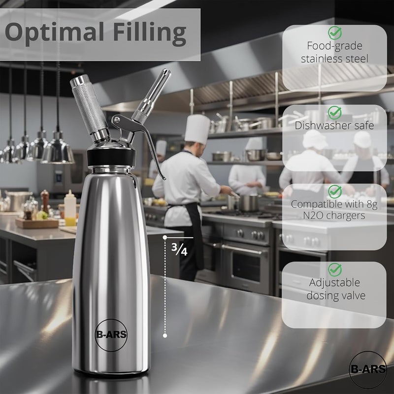 Bars Whipped Cream Dispenser-Professional Dispenser-Whip Cream Dispenser -Whipping Siphon-Whipped Cream Maker-Stainless Steel Whipped Cream Dispenser (1L) - Image 2